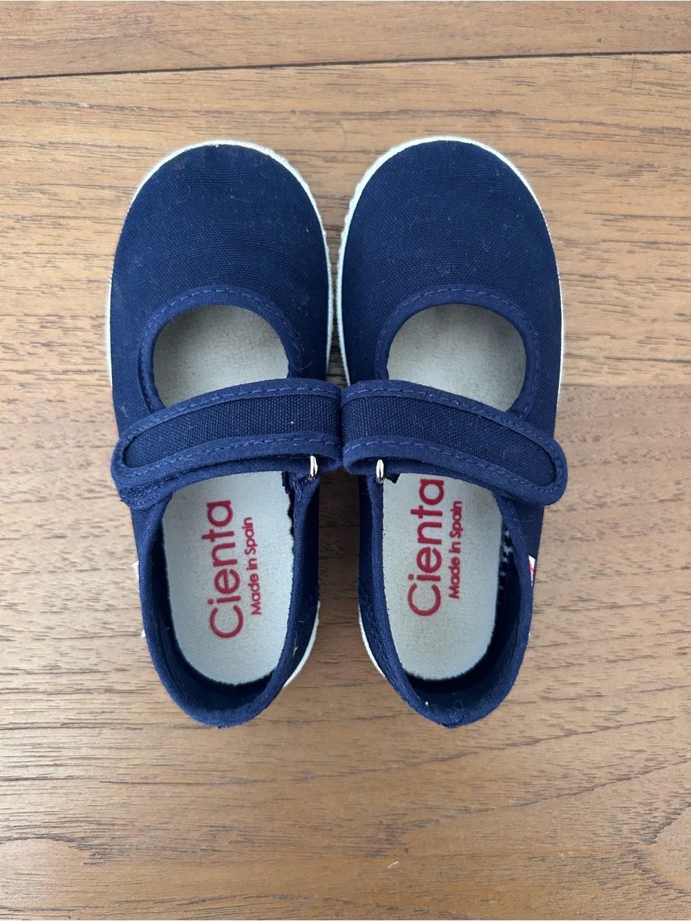 Cienta Navy Mary Jane Canvas Kids Shoes with Hook-and-Loop Strap